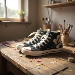 Custom Floral and Butterfly Converse All-Star Size 5.5 Unique  Painted Canvas